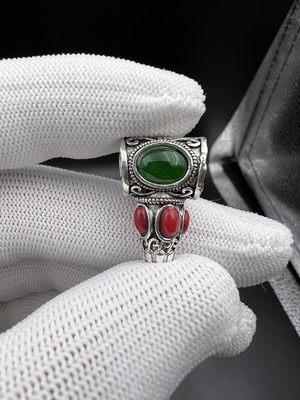 藏传绿财宝三通佛头，文玩配饰，百香星月佛手金刚猴头三通配饰