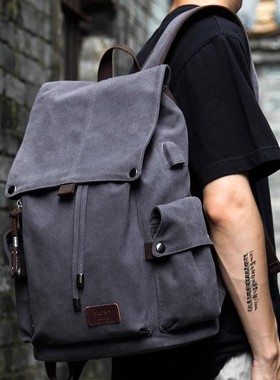 法国Cavi KIong潮牌复古帆布双肩包男女书包大学生旅行包背包男包