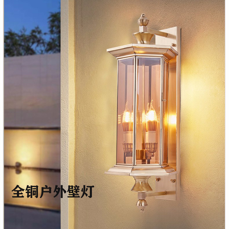 益源全铜户外壁灯大门口美式壁灯防雨纯铜围墙别墅灯吉祥如意壁灯