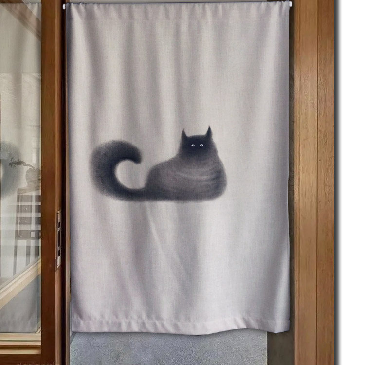 猫门帘动漫可爱萌庞半帘棉麻纯手绘水墨卡通定制窗帘布艺螃蟹遮帘