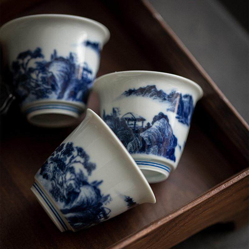 新款直销墨己 古青青花品茗杯 陶瓷家用喝茶杯小号 功夫茶具品茶