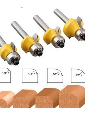 新款直销1/4柄 4PC圆角刀1/4*R1/8 1/4 3/8 1/2 黄色出口铣刀速卖