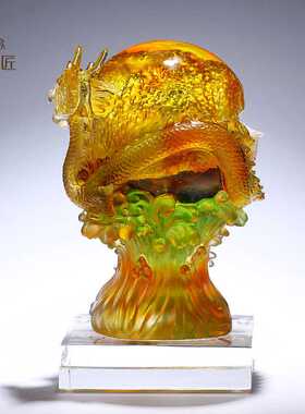 新款直销如日中天琉璃龙摆件招财生肖龙书房办公室装饰品开业礼物