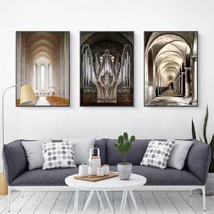 新款直销空间长廊 现代教堂建筑装饰画办公室玄关挂画酒店公寓样
