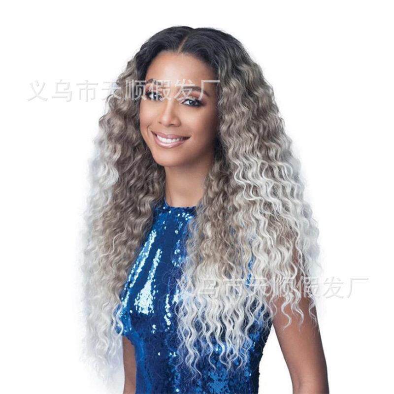 新款直销跨境非洲齐刘海假发女欧美女齐刘海长卷发温丝化纤头套