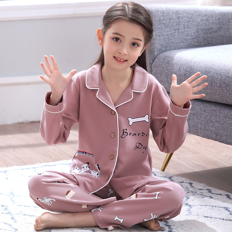 红豆儿童睡衣女童秋季长袖纯棉女孩家居服装秋天中大