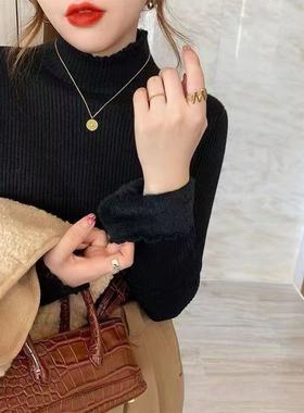 【波浪领一体绒】新款波浪领一体绒简约百搭打底衫x641