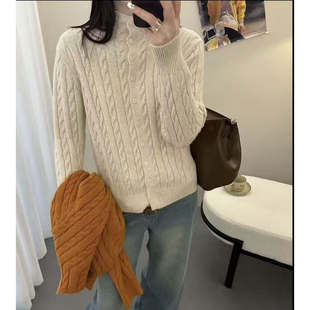 麻花半高领简约百搭针织开衫 新款 x772 麻花半高领开衫