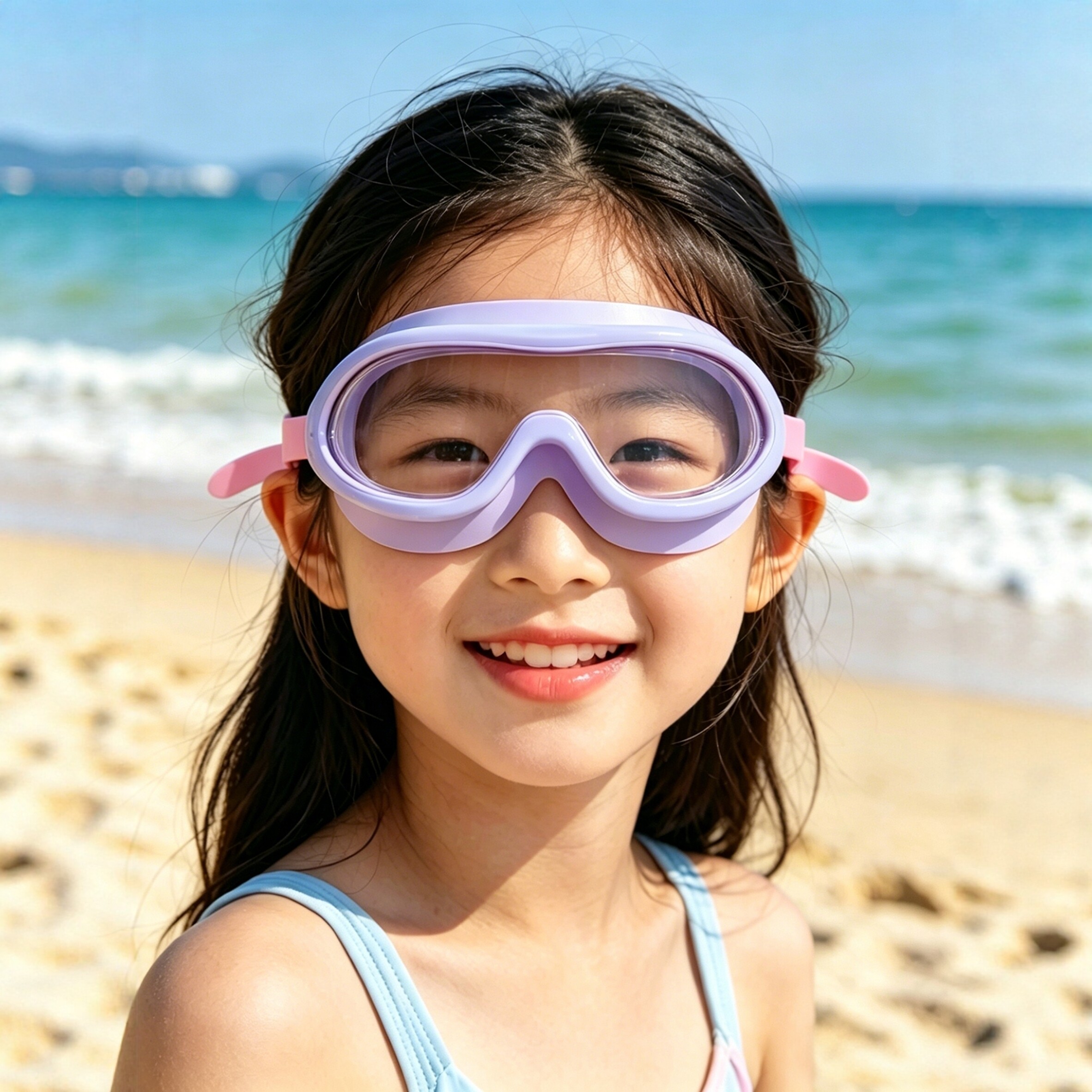 尤画女童游泳镜高清防雾防水带耳塞一体式儿童游泳装备潜水护目镜