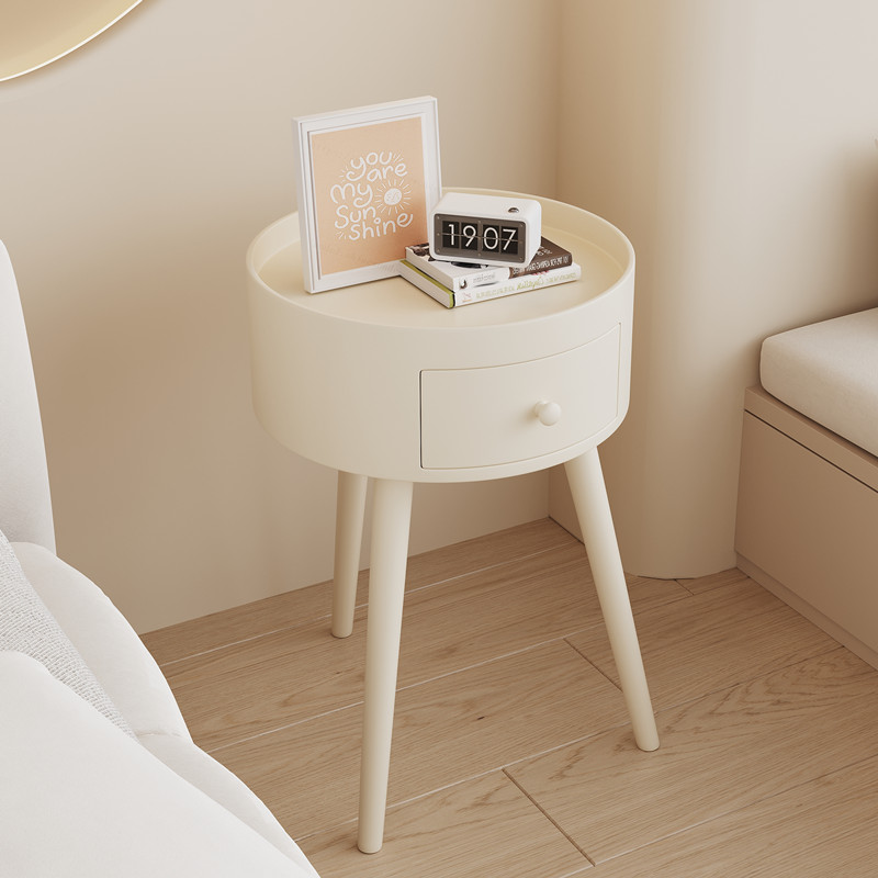 床头柜奶油风小型现代简约实木家用卧室小户型创意新款圆形ins风