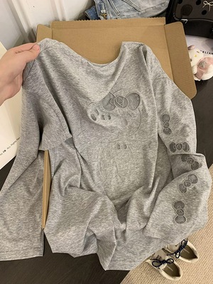 镂空刺绣kitty猫长袖t恤女夏季设计感小众慵懒风宽松防晒罩衫上衣