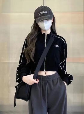 美式复古运动辣妹短款爵士舞卫衣外套女春秋高级感立领棒球服上衣