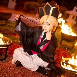 现货鬼灭之刃小童磨cos幼年童磨假发帽子项链cosplay套装