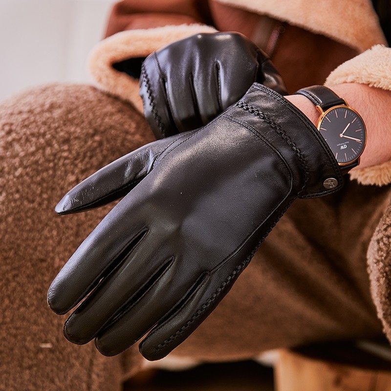 真皮手套男士秋冬季保暖皮手套男骑行摩托车开车加绒触屏羊皮手套