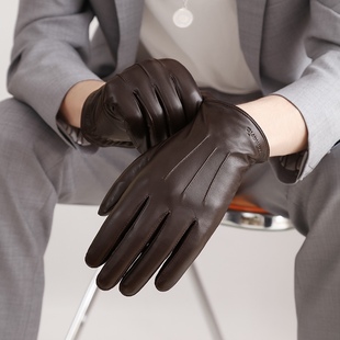 开车防风保暖触屏加绒加厚摩托皮手套 真皮羊皮手套男士 新款 秋冬季