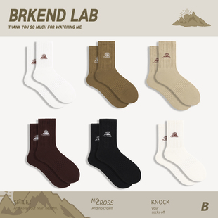 Brkend户外山峰袜子徒步露营风梅拉德色系男女潮流运动纯棉中筒袜