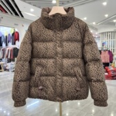 新款 豹纹立领短款 棉服女冬季 加厚保暖小个子中老年宽松面包服外套