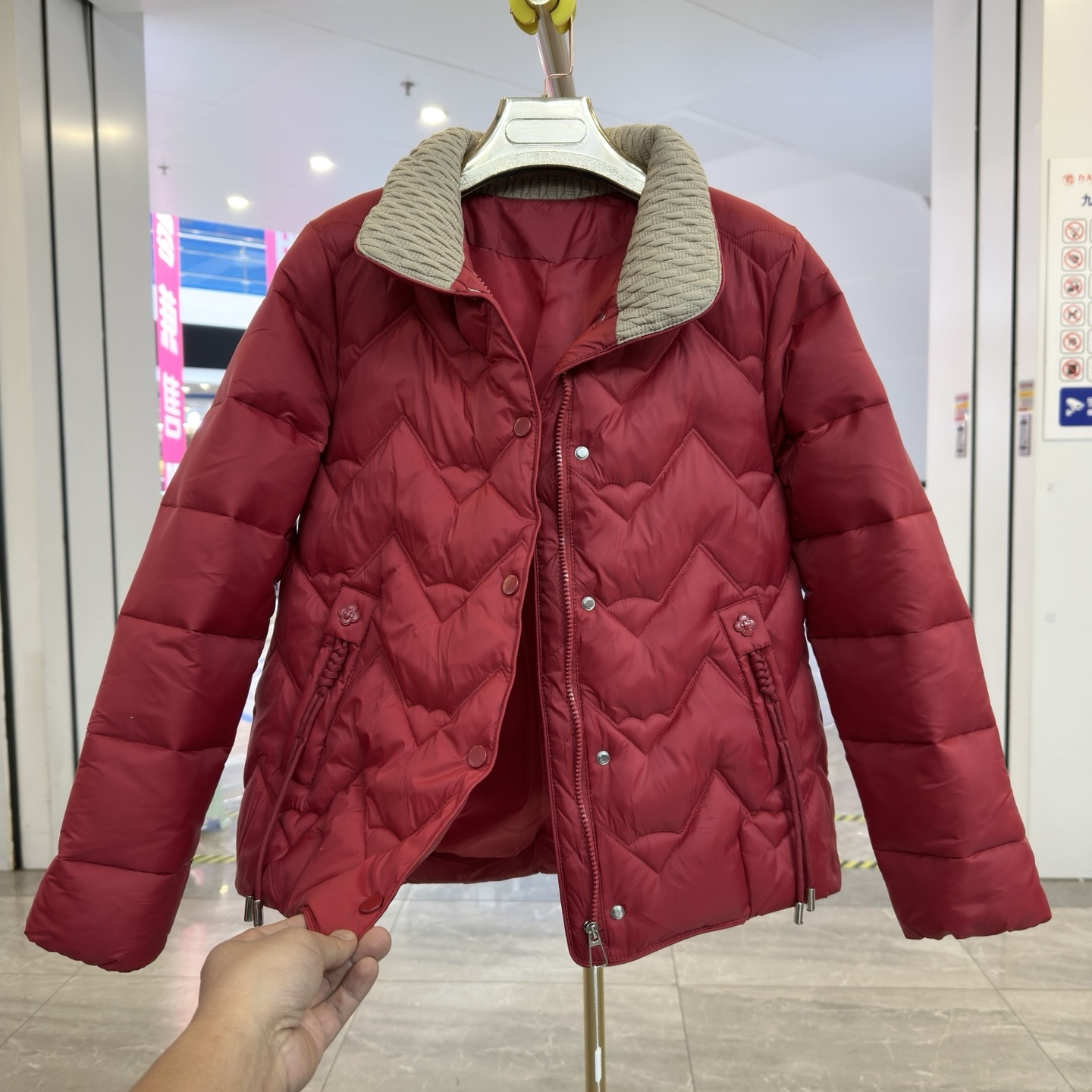 国风妈妈装立领编织扣棉服外套