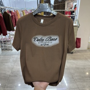 新款 T恤夏季 显瘦百搭中老年套头上衣 圆领印花字母短袖 休闲妈妈装