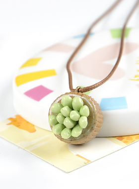 原创陶瓷项链清新女文艺多肉植物