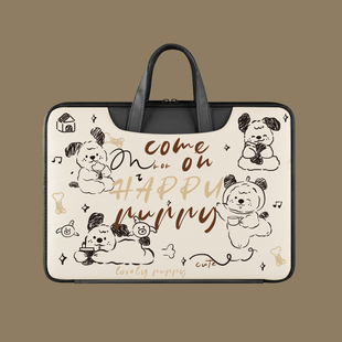 语星通涂鸦小熊电脑包手提14寸防水耐磨适用华为荣耀16.1苹果mac13.3戴尔游戏本小米15.6寸大容量内胆包好看