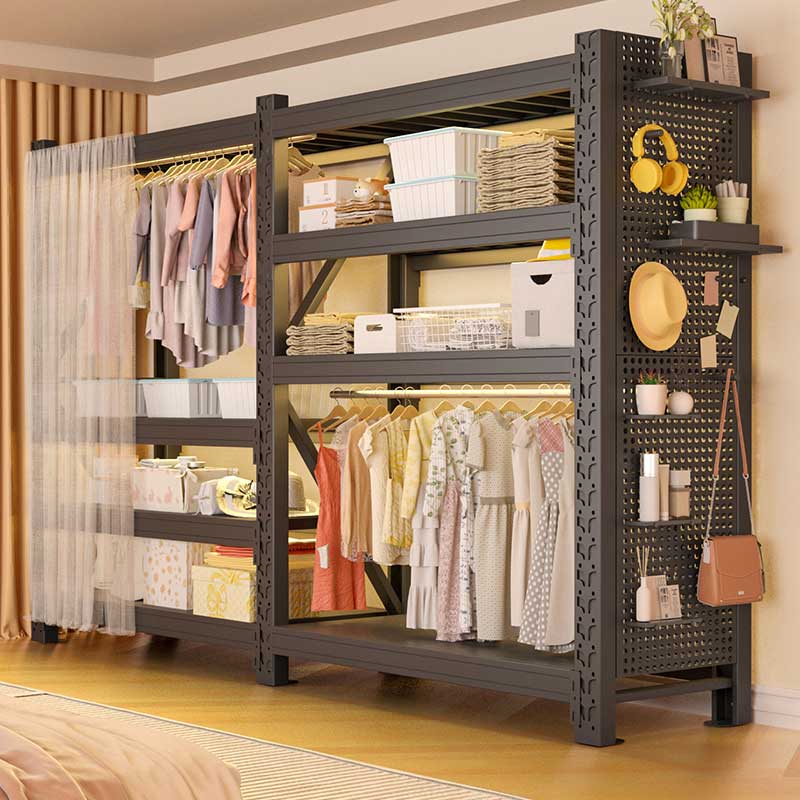 货架衣柜简易开放式家用多功能组装多层挂衣架卧室落地铁艺置物架