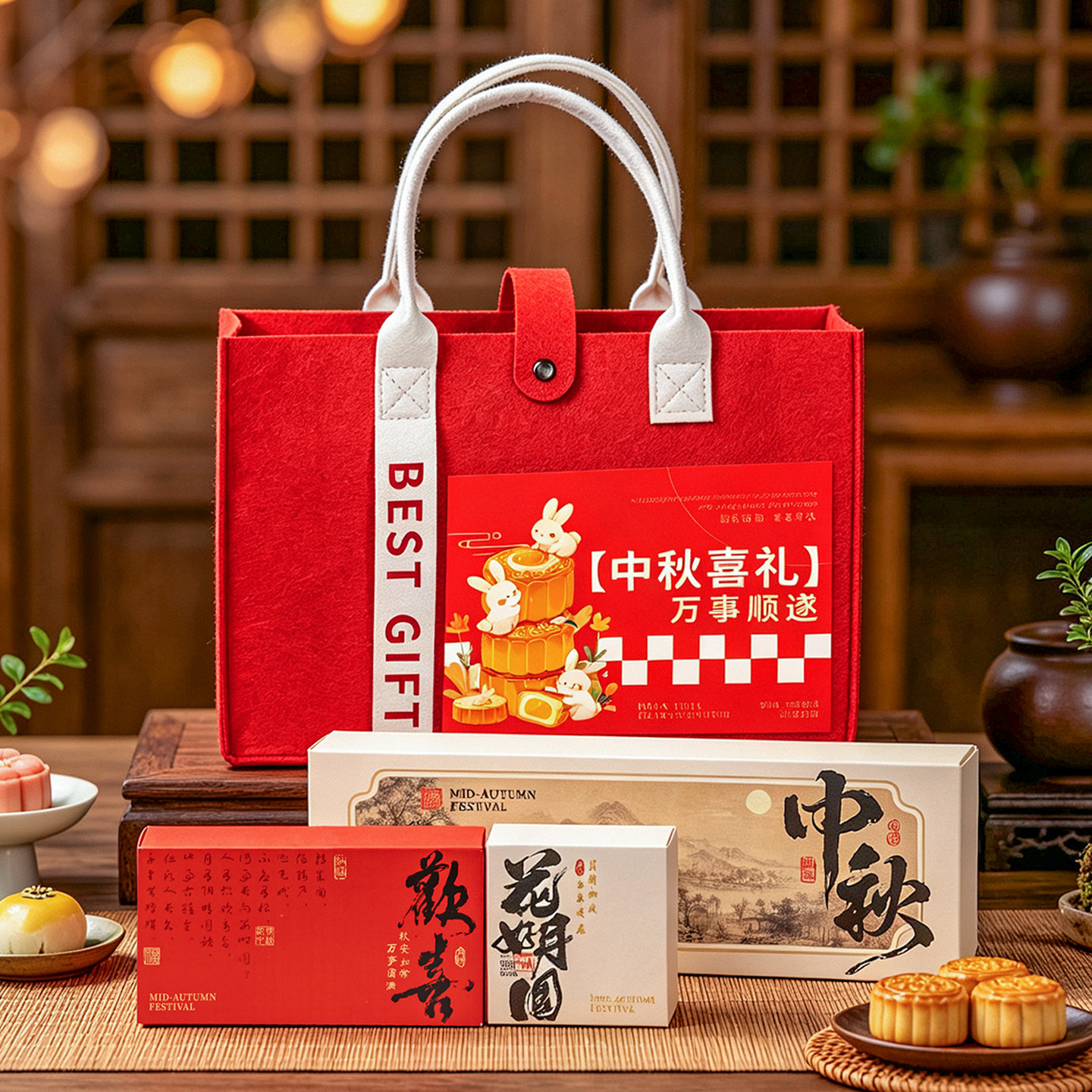 2026新款月饼包装盒手提高档毛毡布包12粒装中秋礼盒空盒送礼定制