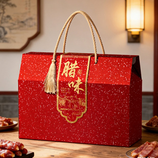 腊味包装盒牛肉特产礼盒包装空盒烫金流苏手提熟食腊味羊肉盒定制