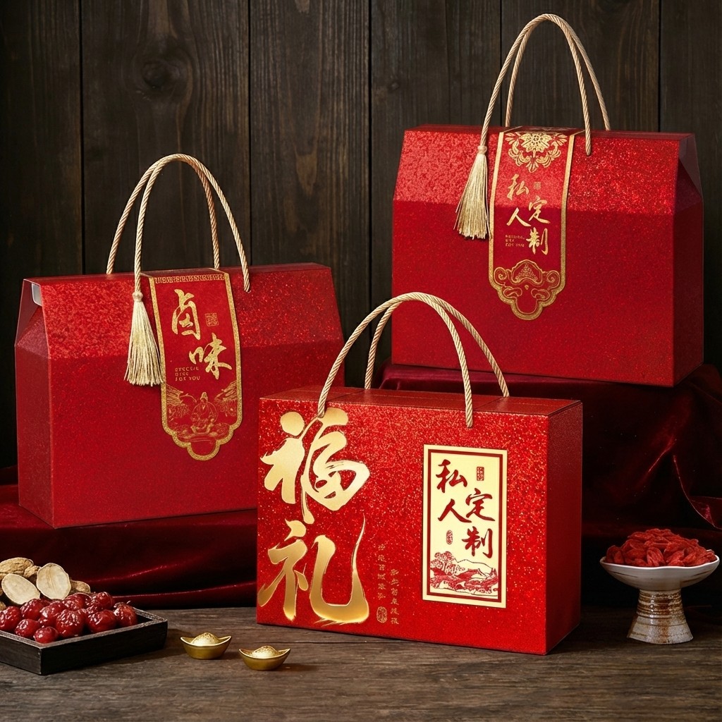 新年礼盒送礼卤味土特产坚果贺新年腊味腊肠牛肉包装空盒定制文字