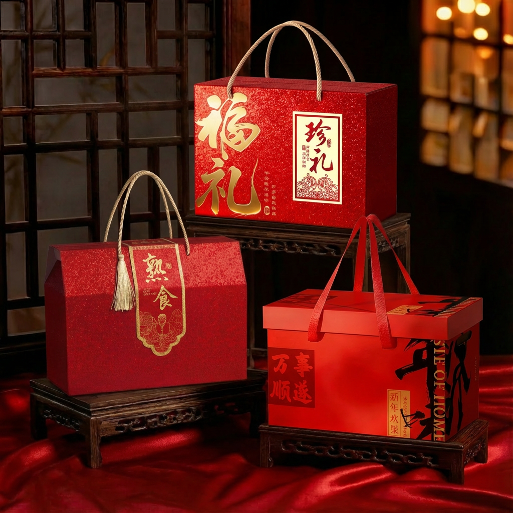 新年礼盒送礼卤味土特产坚果贺新年腊味腊肠牛肉包装空盒定制文字