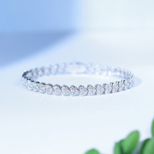浪漫爱心形手链桃心满钻纯银镀18K白金仿钻石手镯女气质手环礼物
