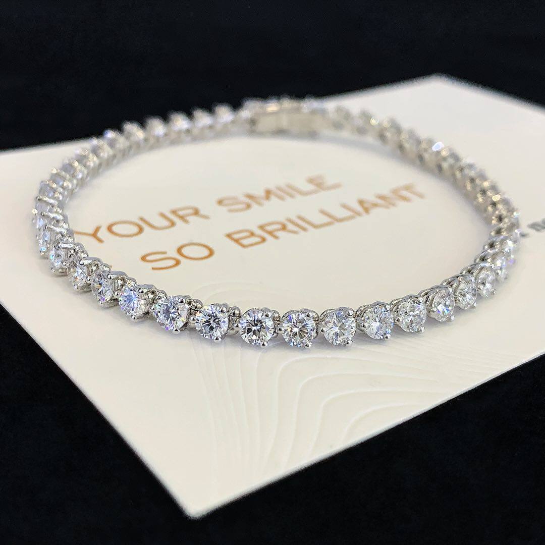 满钻三爪培育钻石手链女10分合成钻18K白金人工钻手镯手串定制