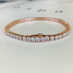 隐形扣四爪满钻桑石手链网球纯银镀白金仿钻石手镯男女10分20分