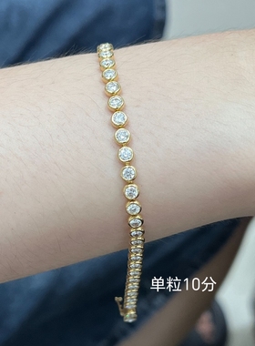 满钻莫桑石D色泡泡手链女925纯银镀18K黄金仿钻石手环手镯过钻笔