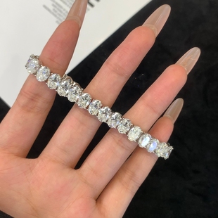 进口椭圆形莫桑石手链女1克拉满钻925纯银镀白金蛋形仿钻石手镯男