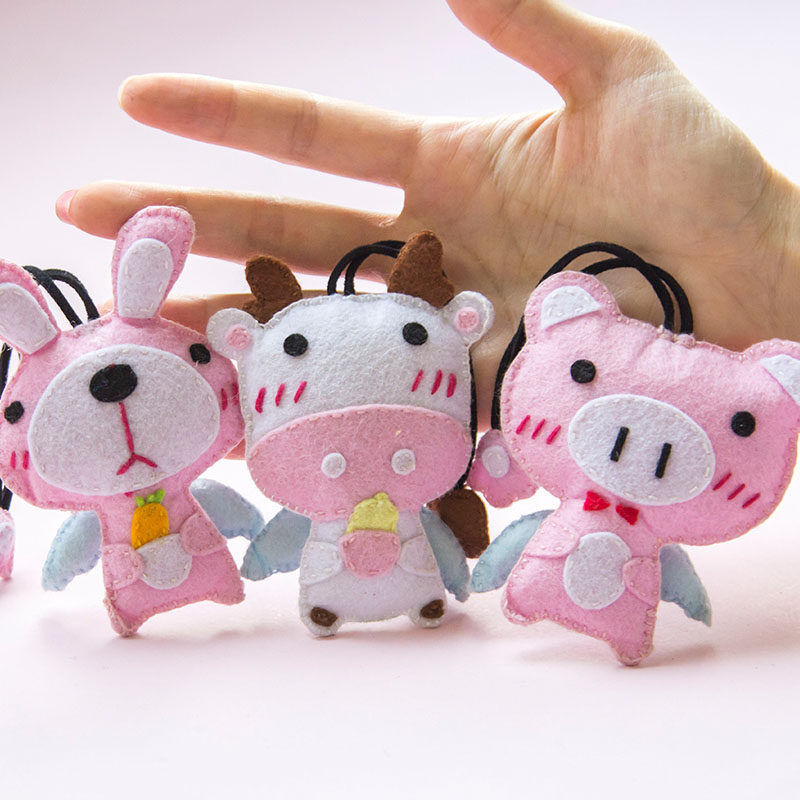 天使小动物包包挂件小牛小兔小猪/手工布艺不织布diy免剪材料包