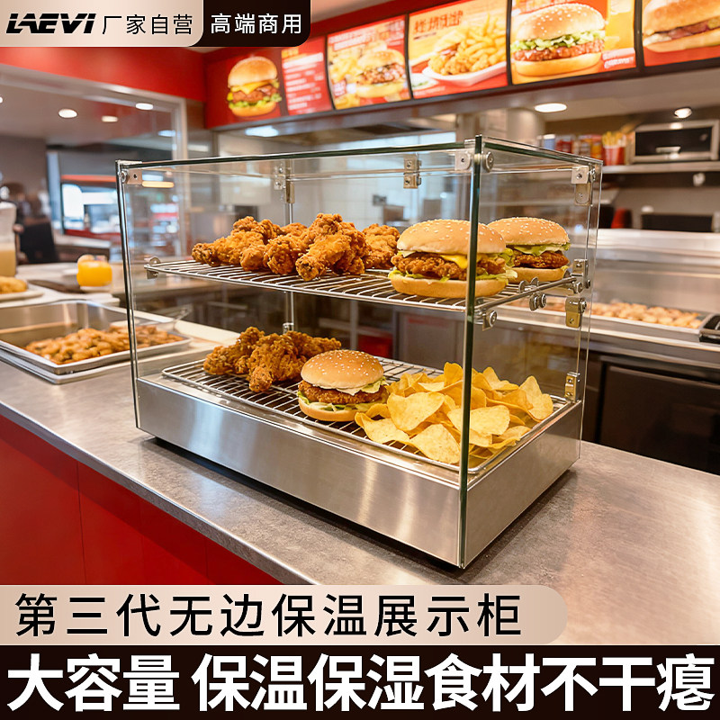 雷维全景保温展示柜商用炸鸡汉堡熟食面包蛋挞小型台式加热恒温箱
