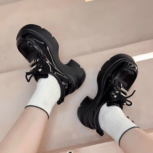 小个子增高9cm小皮鞋 新款 女2026春季 欧货真皮金属松糕厚底乐福鞋