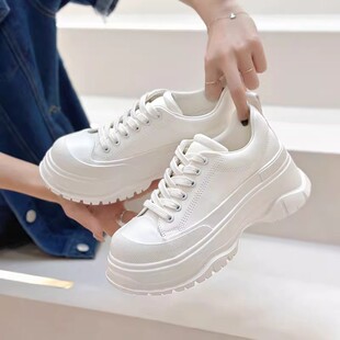 超轻厚底真皮小白鞋女2025春秋新款增高6CM小个子时尚休闲鞋板鞋