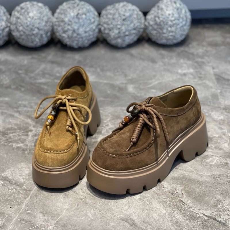 欧洲站2025秋新款松糕厚底复古风小个子袋鼠鞋增高8cm小皮鞋单鞋