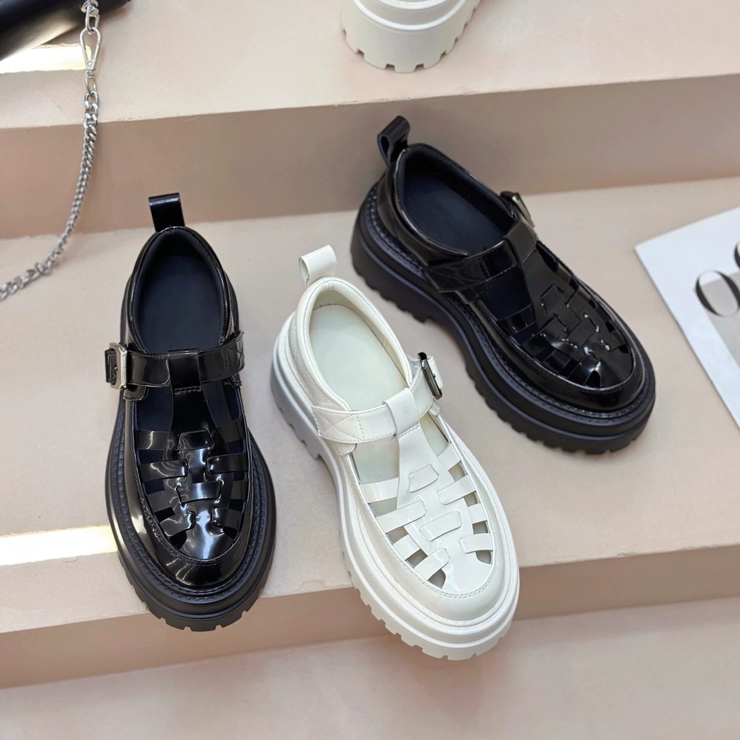 欧货女真皮厚底增高罗马凉鞋7cm