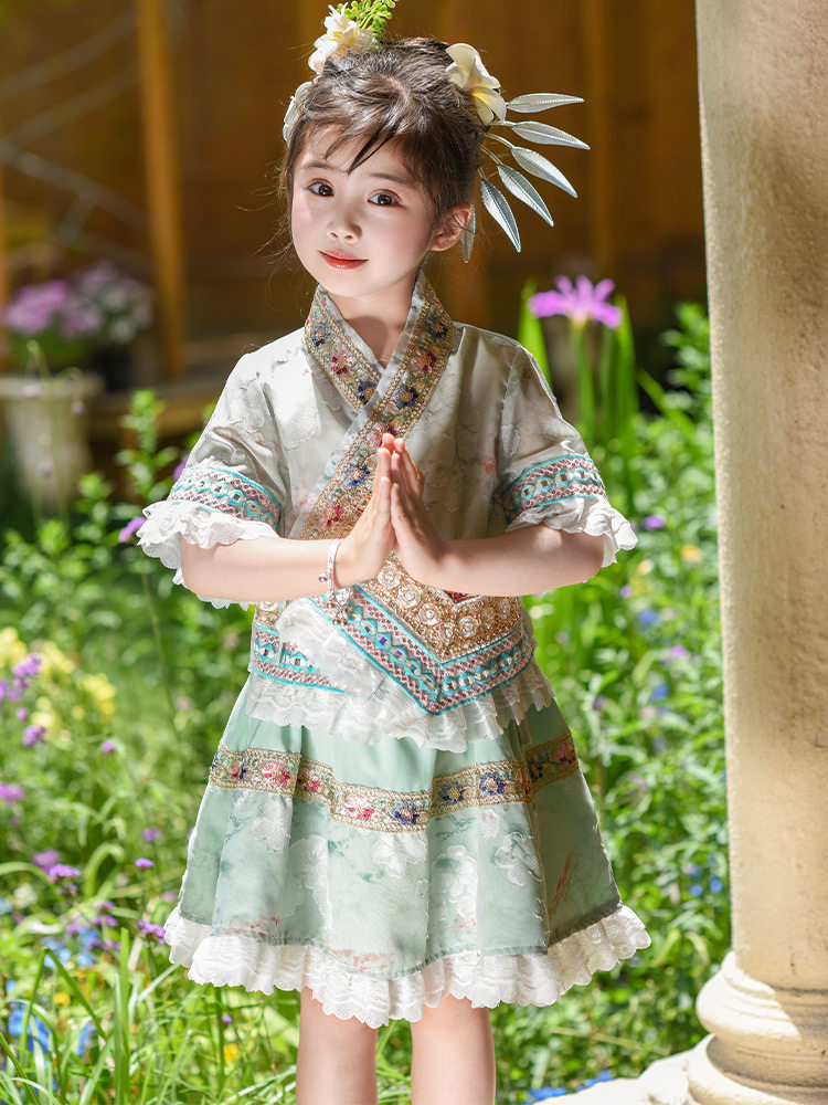 儿童傣族服装女童西双版纳夏季泼水节云南旅游女孩民族风汉服套装图片