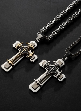 钛钢项链 三层十字架潮牌百搭项链时尚钛钢男女生复古配饰 毛衣链
