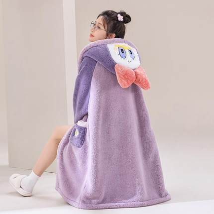 珊瑚绒睡袍女春秋2024年新款加厚加绒法兰绒家居服睡衣女秋冬套装