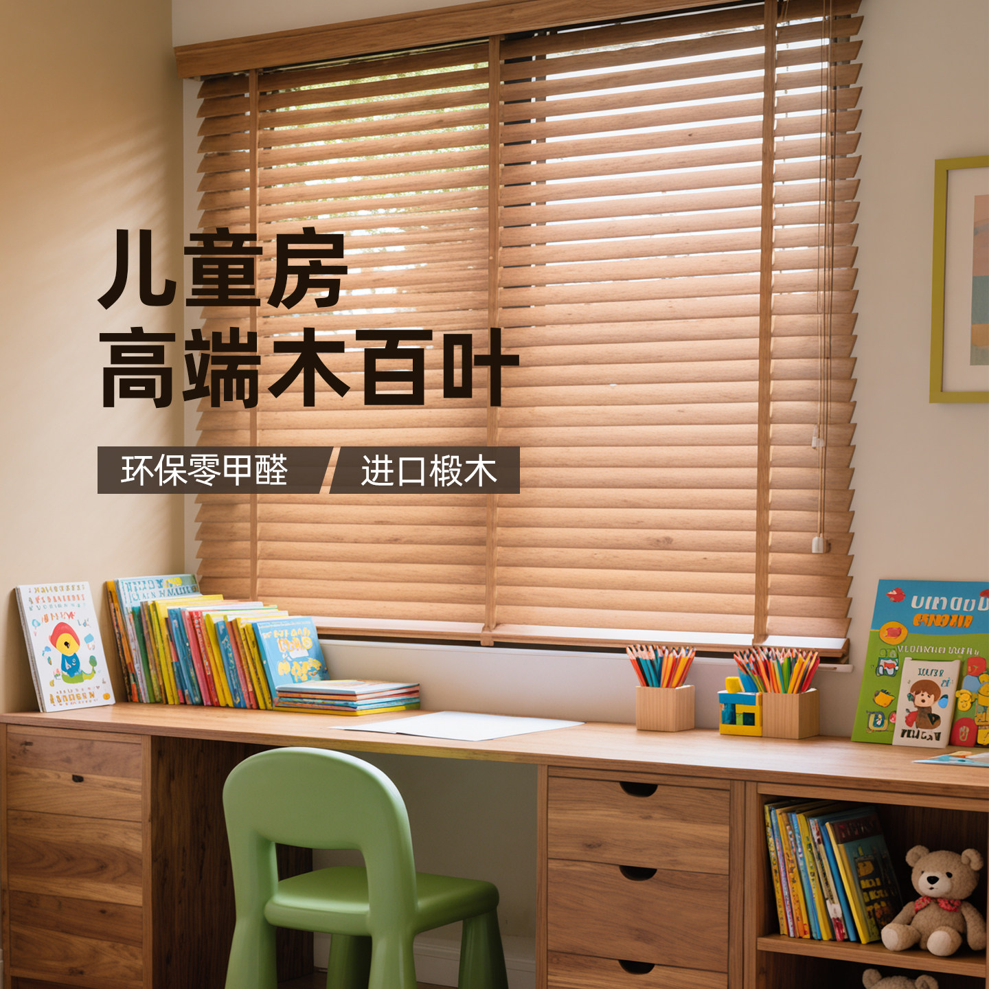 儿童房实木百叶帘窗帘卧室进口高质感椴木遮阳遮光卷帘透气环保