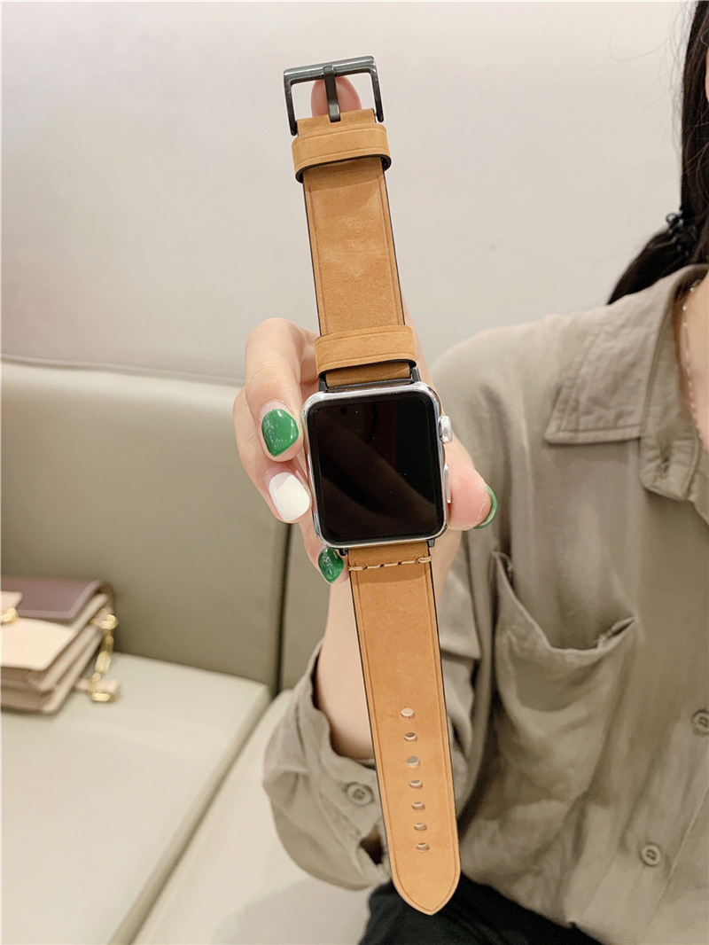 Lmiku适用苹果apple watch表带真皮磨砂横线iwatch1/2/3/4代男款