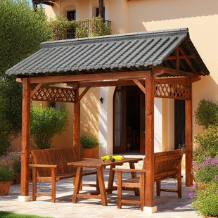 防腐木凉亭桌椅户外庭院遮阳棚农家乐帐篷组装小木屋花园亭子雨棚