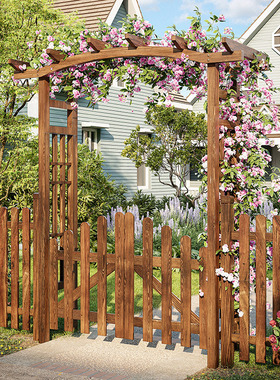花园拱门花架防腐木户外院子园艺月季爬藤架庭院木质圆形带门栅栏