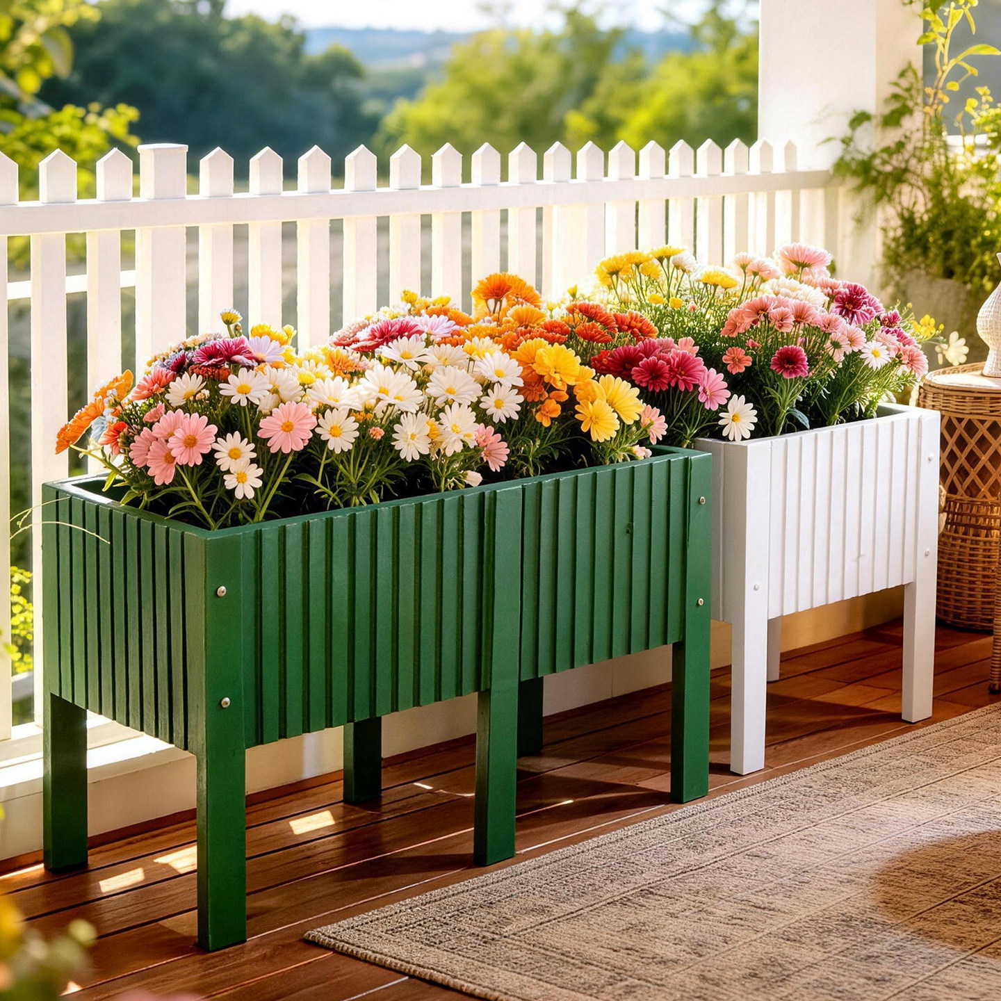 防腐木高脚花箱阳台长方形花盆图片