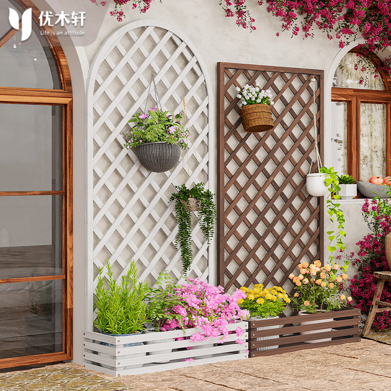 防腐木爬藤花箱隔断栅栏网格花架